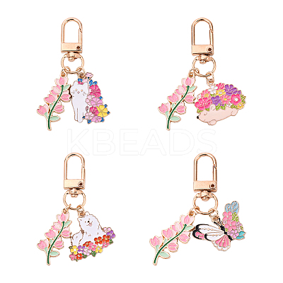 Flower Alloy Enamel Pendant Decoration HJEW-YW00050-01-1