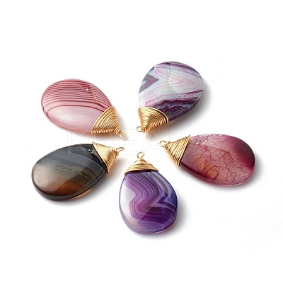 Natural Agate Pendants PALLOY-JF00778-1