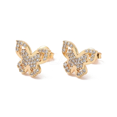 Clear Cubic Zirconia Butterfly Stud Earrings EJEW-G315-04G-1