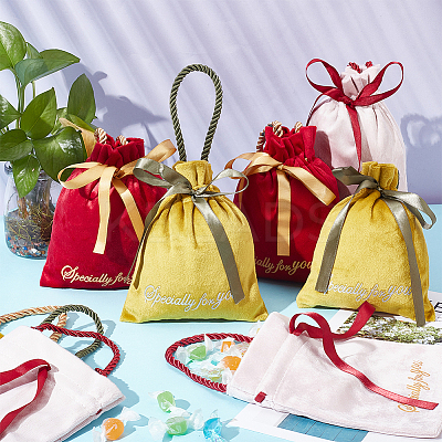 12Pcs 3 Colors Velvet Jewelry Drawstring Gift Bags with Rope Handle ABAG-NB0001-97-1