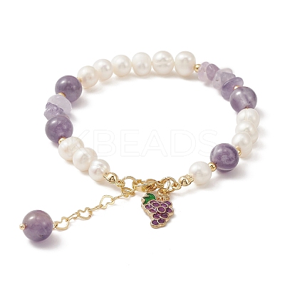 4Pcs 4 Style Grape & Apple & Peach & Starfish Alloy Enamel Charm Bracelets Set BJEW-TA00287-1