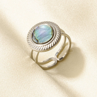 304 Stainless Steel with Natural Shell Cuff Open Rings for Women CR7720-2-1