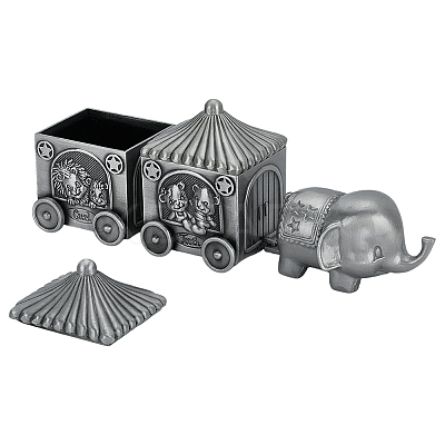 Tibetan Style Zinc Alloy Elephant Train Engraved My First Curl/Tooth Boxes CON-WH0089-108AS-1