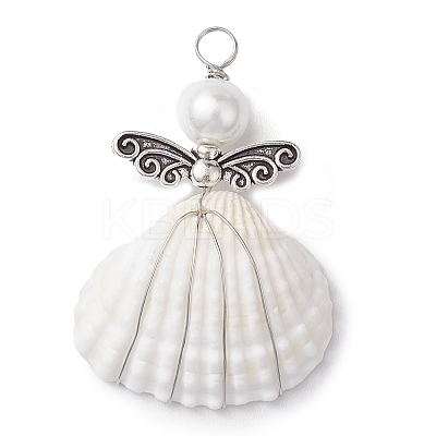 Copper Wire Wrapped Shell Pendants PALLOY-JF02709-02-1
