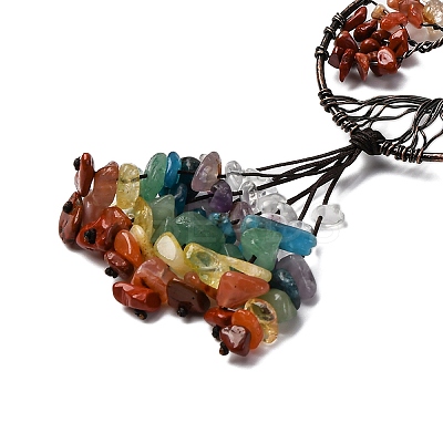 Wire Wrapped Chakra Chips Natural Gemstone Big Pendant Decorations HJEW-H057-02D-01-1