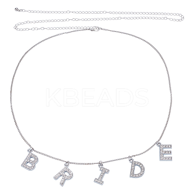 Alloy Crystal Rhinestone Word BRIDE Pendant Iron Waist Belly Chains NJEW-GA00007-1