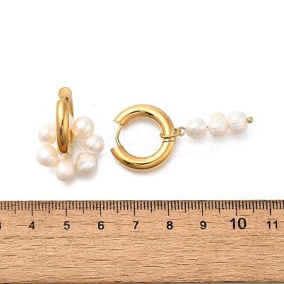 304 Stainless Steel & Freshwater Pearl Asymmetric Hoop Earrings EJEW-S254-01G-1