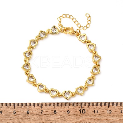 Brass Micro Pave Clear Cubic Zirconia Link Bracelets for Women BJEW-D342-02G-1