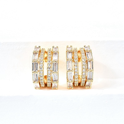 Brass Micro Pave Clear Cubic Zirconia Cuff Earrings EJEW-F370-14G-1