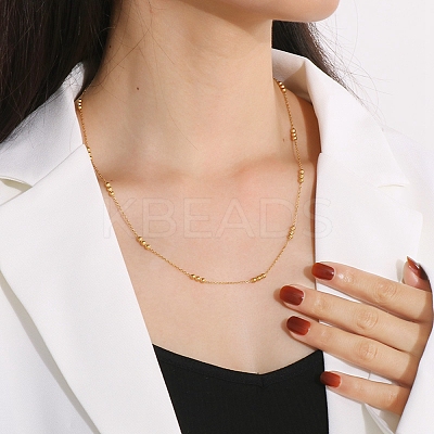 304 Stainless Steel Round Beaded Link Chain Necklaces for Women LS-NJEW-D058-02G-1