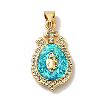 Rack Plating Brass Micro Pave Cubic Zirconia with Synthetic Opal Pendants KK-D088-17G-1