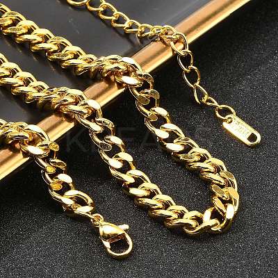 304 Stainless Steel Cuban Link Chain Necklaces for Women Men NJEW-G161-02G-1