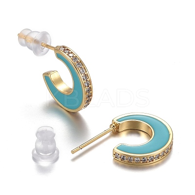 Brass Micro Pave Clear Cubic Zirconia Half Hoop Earrings EJEW-L231-64A-1