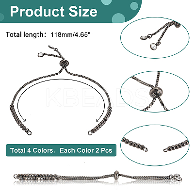 8Pcs 4 Colors Brass Box Chains Slider Bracelet Making with Clear Cubic Zirconia KK-AR0002-83-1