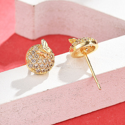 Flat Round with Butterfly Brass Micro Pave Clear Cubic Zirconia Stud Earrings EJEW-H162-02G-1