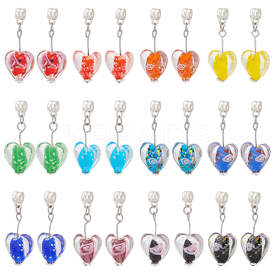 24Pcs 12 Colors Handmade Luminous Lampwork European Dangle Charms PALLOY-AB00086-1