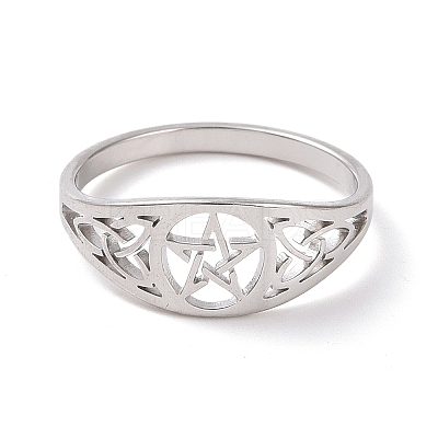 Non-Tarnish Pentacle with Sailor's Knot Finger Ring LS-RJEW-P037-01P-1