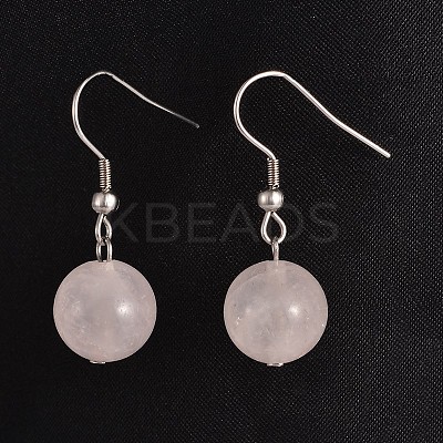 Round 304 Stainless Steel Natural Rose Quartz Dangle Earrings EJEW-JE01973-02-1