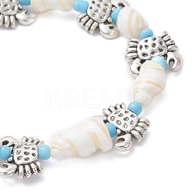 3Pcs Ocean Theme Natural Shell & Alloy Beaded Stretch Bracelets for Men Women BJEW-JB12387-1