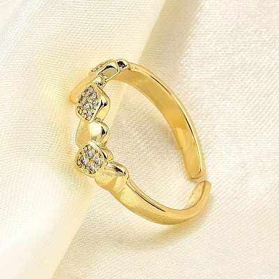 Brass Micro Pave Clear Cubic Zirconia Cuff Rings for Women RJEW-H247-28G-1