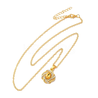 Rhinestone Flower Pandant Necklace with Cable Chains NJEW-K247-01G-1