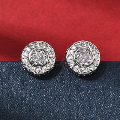 Flat Round Brass Micro Pave Clear Cubic Zirconia Stud Earrings EJEW-H180-13P-1