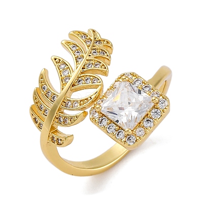 Brass Micro Pave Clear Cubic Zirconia Cuff Rings for Women RJEW-C118-07G-1