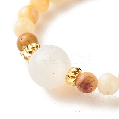 Natural Mixed Stone Round Beaded Stretch Ring with Moonstone RJEW-JR00440-1