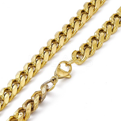 PVD Vacuum Plating 201 Stainless Steel Cuban Link Chain Necklace with 304 Stainless Steel Clasps for Men Women NJEW-M194-01D-G-1