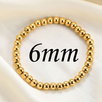 6MM Adjustable 304 Stainless Steel Round Beaded Stretch Bracelets for Women LS-UQ9222-1-1