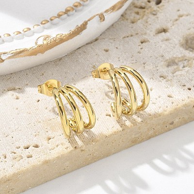 304 Stainless Steel Triple C-Shaped Stud Earrings for Women EJEW-C096-68G-01-1