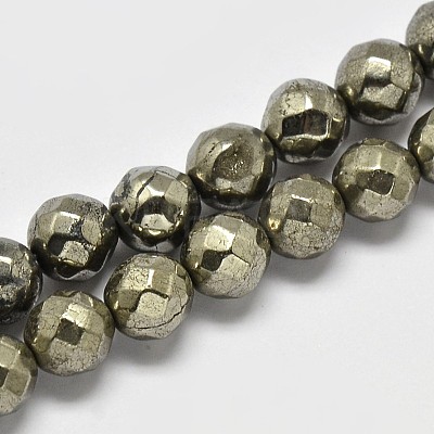 Natural Pyrite Round Beads Strands G-F197-08-6mm-1