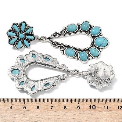 Alloy Synthetic Turquoise Dangle Stud Earrings EJEW-U053-12AS-1