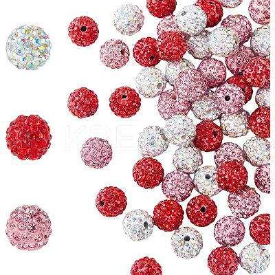 90Pcs 3 Colors Valentine's Day Theme Polymer Clay Rhinestone Round Beads RB-HY0001-02-1