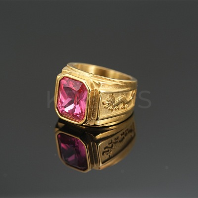304 Stainless Steel with Cubic Zirconia Dragon Pattern Finger Rings for Men FS-WGD623F-33-1