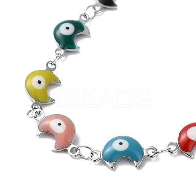 Moon with Evil Eye Enamel Link Chain Necklace NJEW-G117-02P-01-1