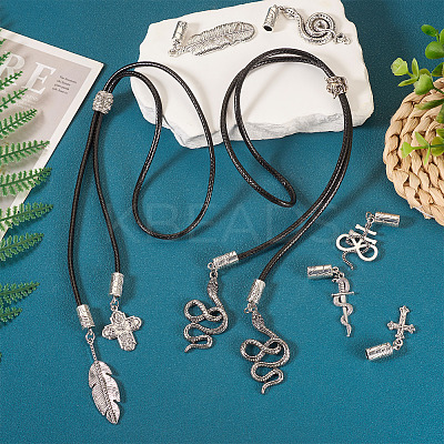 16Pcs 8 Styles Tibetan Style Alloy Cord Ends with Pendants FIND-TA0004-20-1