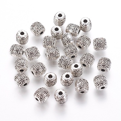 Tibetan Style Alloy Barrel Beads TIBEB-5178-AS-RS-1