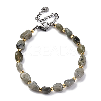 Natural Labradorite Beaded Bracelets for Women G-P563-07P-05-1