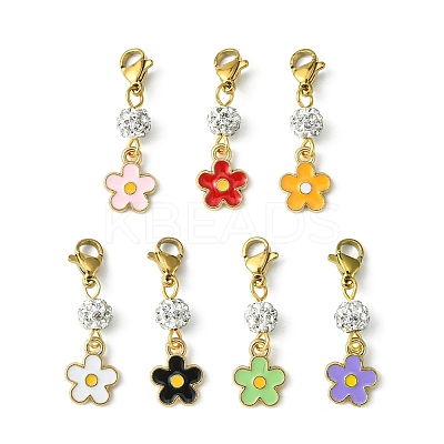 Alloy Enamel Flower Pendant Decorations HJEW-JM01230-1