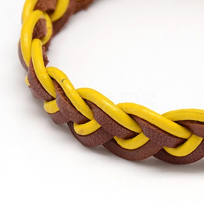 Trendy Unisex Casual Style Braided Waxed Cord and Leather Bracelets BJEW-L297-M-1