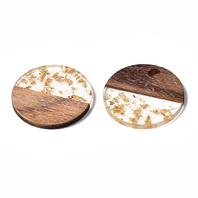 Transparent Resin & Walnut Wood Pendants X-RESI-T023-10-A01-1