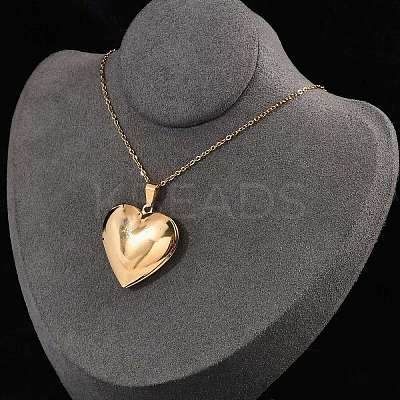 304 Stainless Steel Heart Locket Pendant Cable Chain Necklaces for Women NJEW-M050-04E-G-1