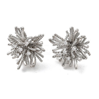 Flower Brass Micro Pave Clear Cubic Zirconia Stud Earrings EJEW-H171-01A-P-1