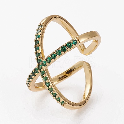 Brass Micro Pave Cubic Zirconia Cuff Rings RJEW-C101-13G-E-1