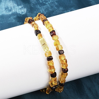 Natural Amber Beaded Necklaces NJEW-L466-01-1