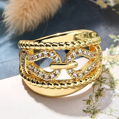 Rack Plating Brass Micro Pave Clear Cubic Zirconia Cuff Finger Rings for Women RJEW-M028-30G-03-1