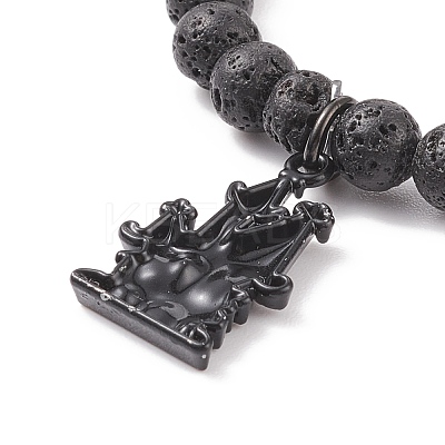 Natural Lava Rock Round Beaded Stretch Bracelet with Enamel Halloween Charms BJEW-JB08331-1