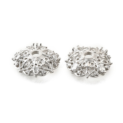 Flower Brass Micro Pave Clear Cubic Zirconia Bead Caps KK-V008-30P-1