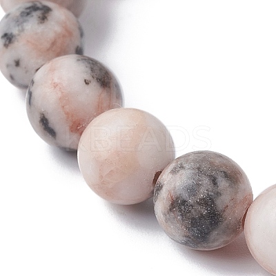 Natural Pink Zebra Jasper Round Beaded Stretch Bracelets BJEW-JB09832-1